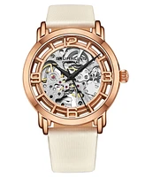 Women's Automatic White Genuine Leather Strap Watch 40mm
