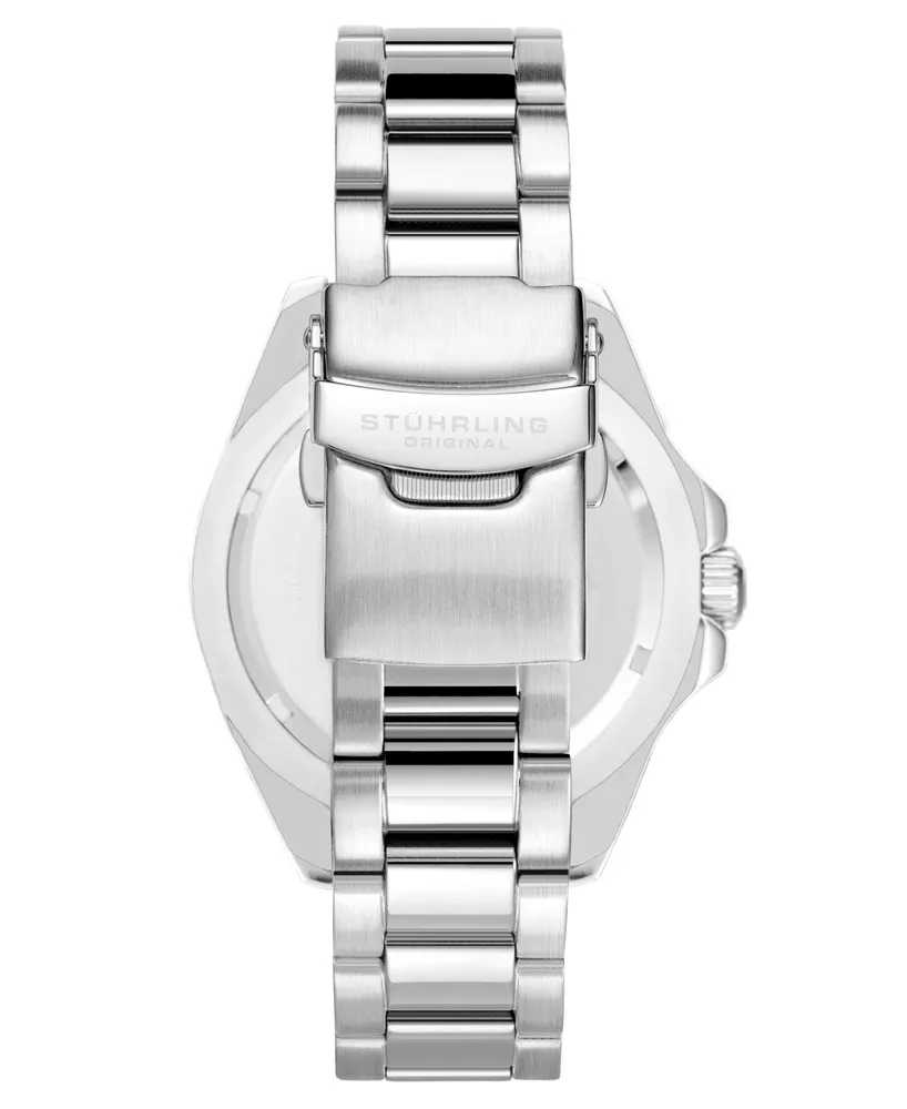 Men's Quartz Silver-Tone Link Bracelet Watch 44mm