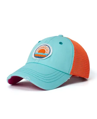 Salty Lady Women's Adjustable Snap Back Mesh Aqua with Sun Patch Trucker Hat