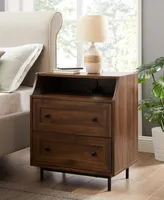 Curved Open Top 2 Drawer End Table with Usb