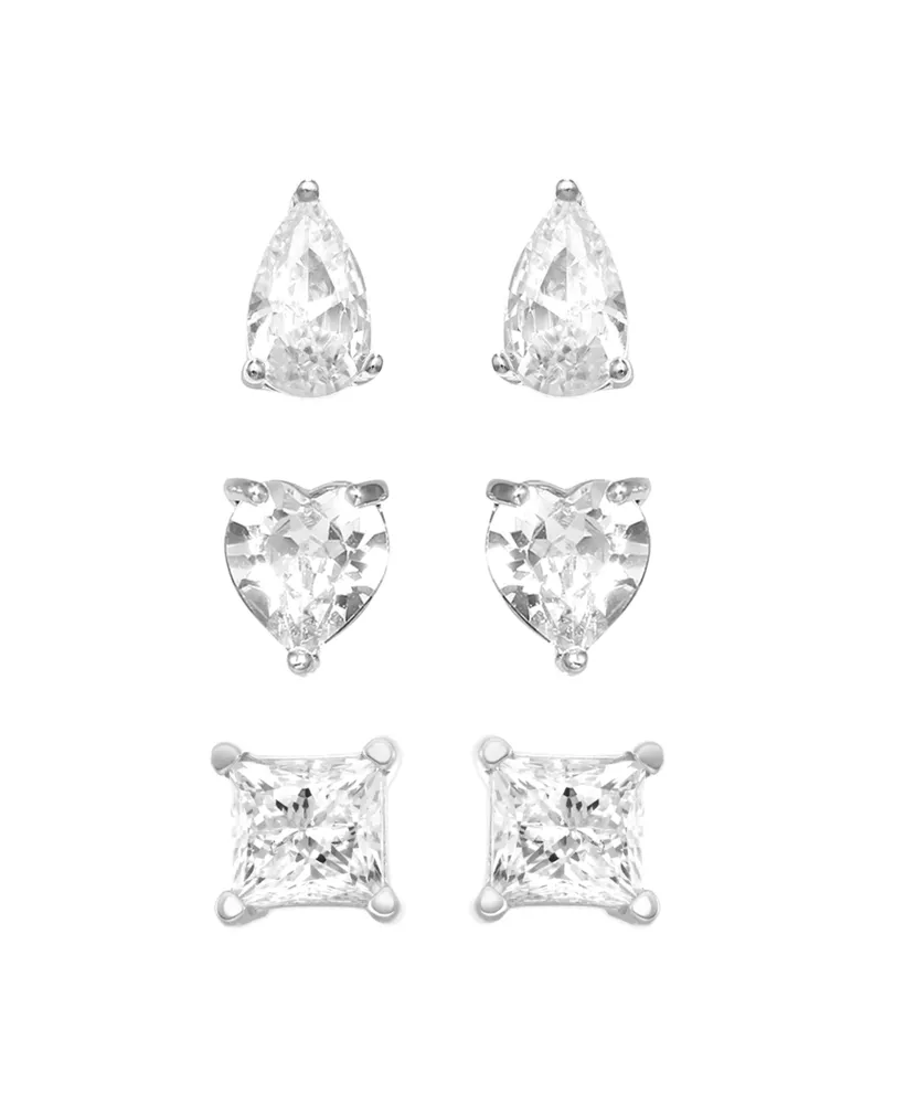 And Now This 3pc Set Cubic Zirconia Stud Earrings Silver Plated