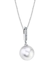 Cultured White South Sea Pearl (11mm) & Diamond Accent 18" Pendant Necklace in 14k White Gold