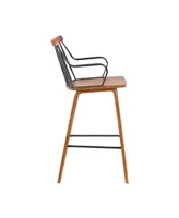 Micah Walnut and Metal Modern Counter Height Bar Stool