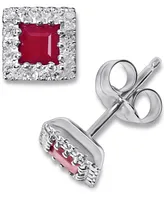 Ruby (1/2 ct. t.w.) & Diamond (1/8 ct. t.w.) Square Halo Stud Earrings in 10k White Gold