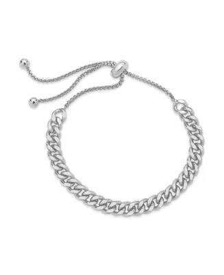 Women's Chain Link Bolo Silver Plated Bracelet - Silver