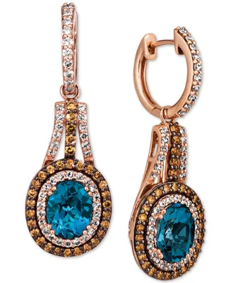 Le Vian Deep Sea Blue Topaz (3-1/2 ct. t.w.) & Diamond (1-5/8 ct. t.w.) Drop Earrings in 14k Rose Gold