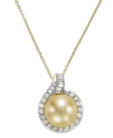 14k Gold Golden South Sea (12mm) and Diamond (1/2 ct. t.w.) Pendant Necklace