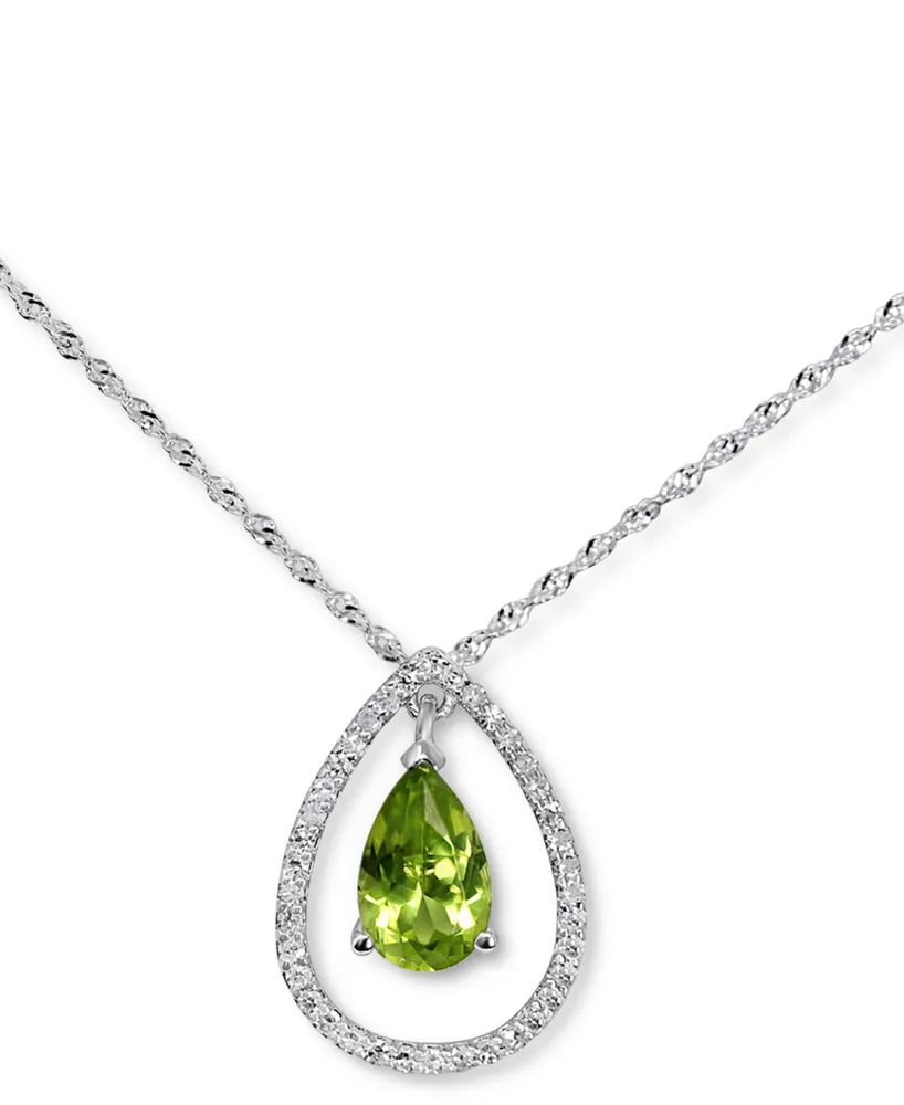 Peridot (5/8 ct. t.w.) & Diamond (1/8 ct. t.w.) Orbital Teardrop 18" Pendant Necklace in 14k White Gold