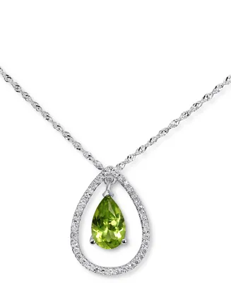 Peridot (5/8 ct. t.w.) & Diamond (1/8 ct. t.w.) Orbital Teardrop 18" Pendant Necklace in 14k White Gold