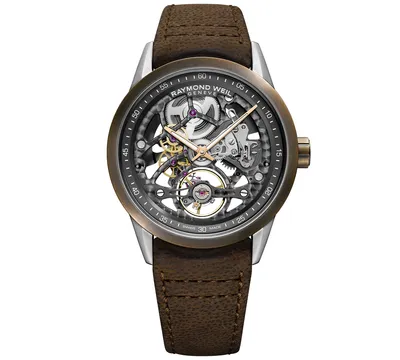 Raymond Weil Men's Swiss Automatic Freelancer Brown Leather Strap Watch 42mm
