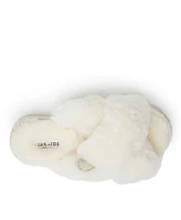 Fireside By Dearfoams Women's New Castle Genuine Shearling Cross Band Slides