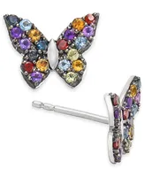 Multi-Gemstone Butterfly Stud Earrings (7/8 ct. t.w.) in Sterling Silver