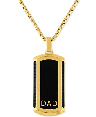 Men's Dad Dog Tag 22" Pendant Necklace in Black & Gold-Tone Ion-Plated Stainless Steel