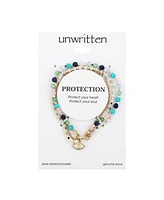 Unwritten Triple Strand Multi-Bead Link Evil-Eye Charm Gold-Tone Silver Plated