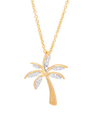 Diamond Accent Palm Tree Pendant 18" Necklace in Gold Plate