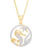 Diamond Accent Seahorse Medallion Pendant 18" Necklace in Gold Plate