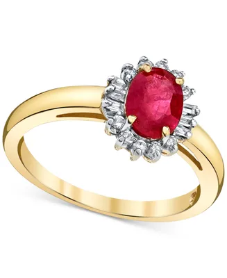 Ruby (1 ct. t.w.) & Diamond (1/5 ct. t.w.) Halo Ring in 10k Gold