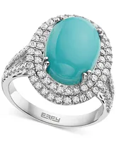 Effy Turquoise & Diamond (7/8 ct. t.w.) Halo Ring in 14k White Gold