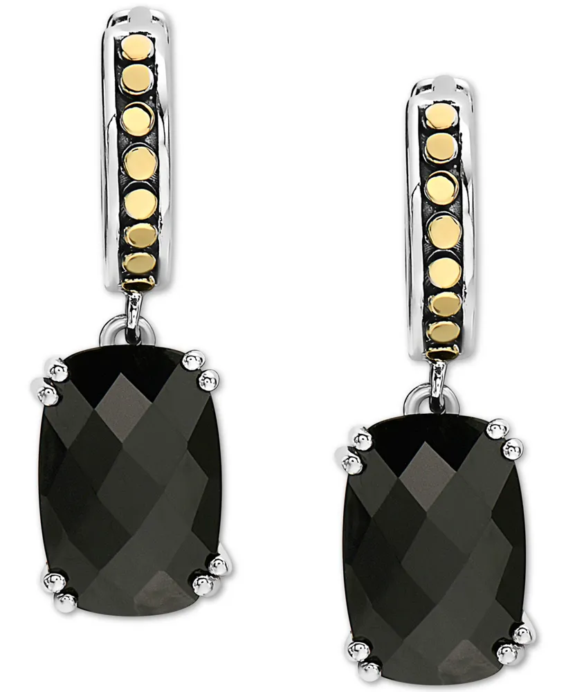 Effy Onyx Dangle Hoop Drop Earrings in Sterling Silver & 18k Gold