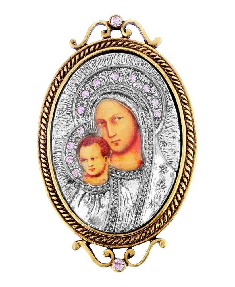 14K Gold-Dipped and Silver-Tone Purple Crystal Enamel Iconica Mary Brooch