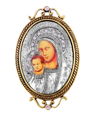 14K Gold-Dipped and Silver-Tone Purple Crystal Enamel Iconica Mary Brooch