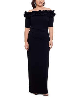 Xscape Plus Ruffled Off-The-Shoulder Gown