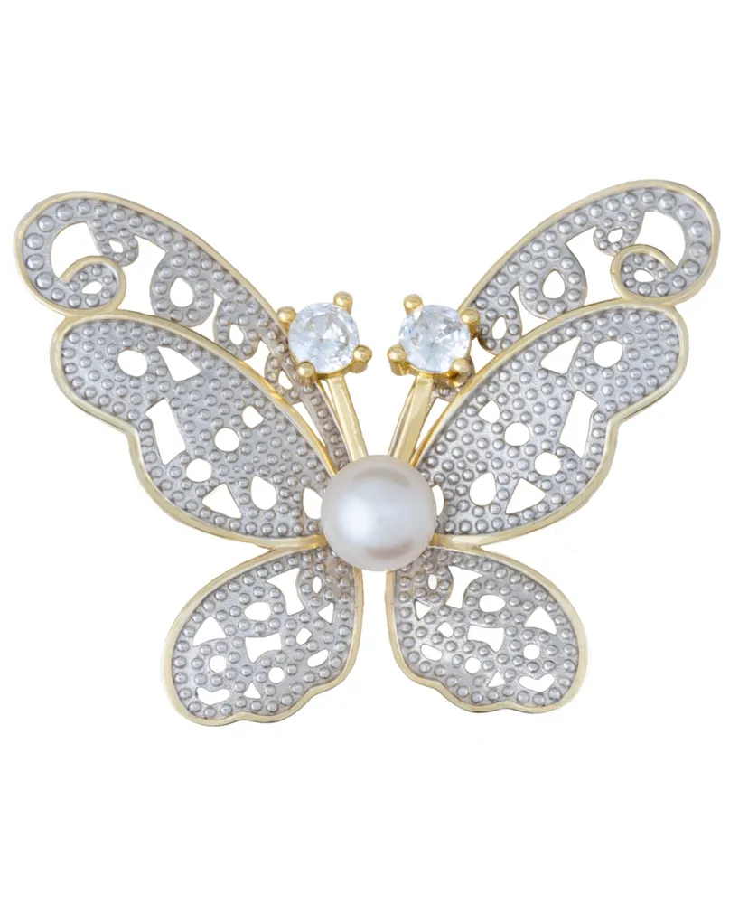 Macy's Cultured Freshwater Pearl (6mm) & Cubic Zirconia Butterfly