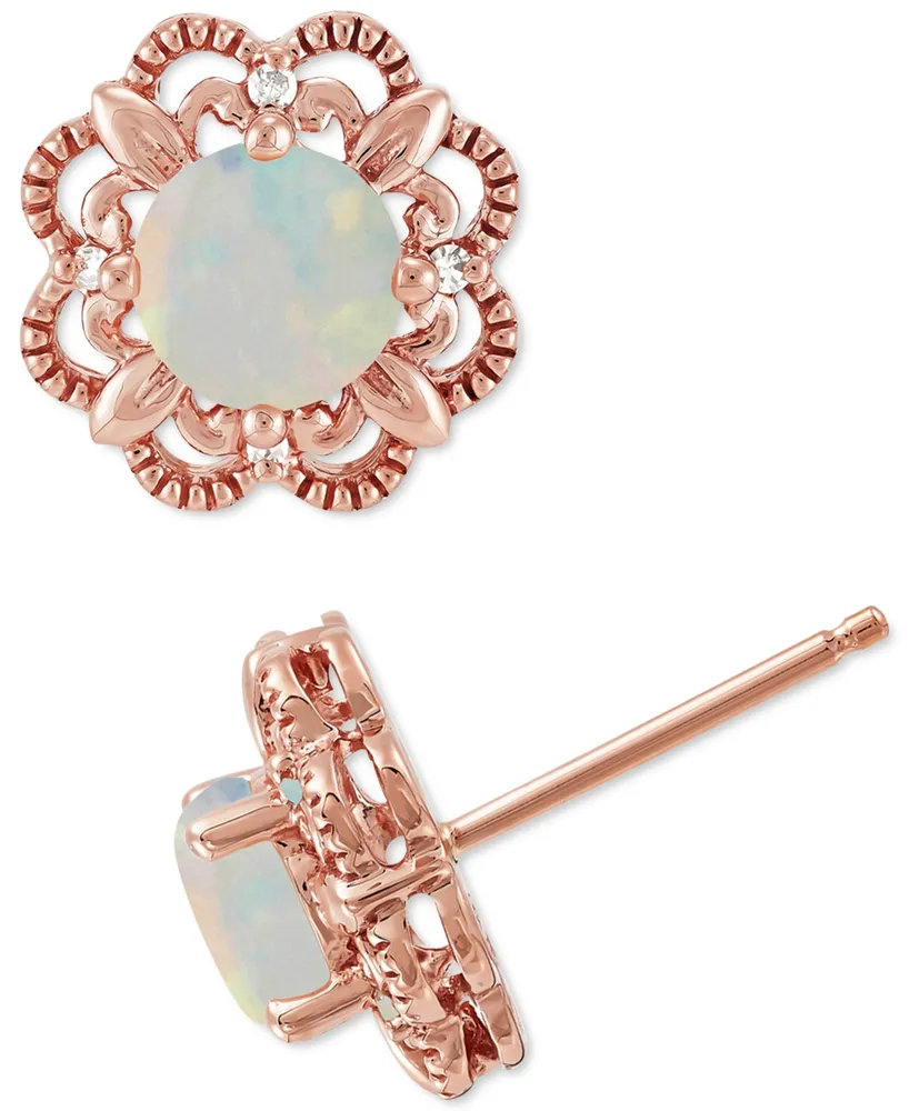 Opal (5/8 ct. t.w.) and Diamond Accent Earrings in 14k Rose Gold