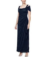 Alex Evenings Cold-Shoulder Draped Metallic Gown