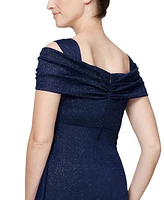 Alex Evenings Petite Cold-Shoulder Draped Metallic Gown