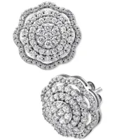 Diamond Cluster Scalloped Stud Earrings (1 ct. t.w.) in 10k White Gold