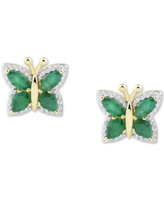 Sapphire (1-1/2 ct. t.w.) & Diamond (1/6 Butterfly Stud Earrings 14k Gold (Also Emerald Ruby)