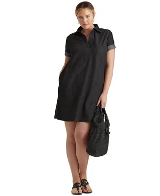 Women's Plus Short-Sleeve Denim Cotton Shift Dress