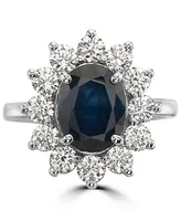 Effy Sapphire (2-7/8 ct. t.w.) & Diamond (1-3/8 ct. t.w.) Halo Statement Ring in 14k White Gold