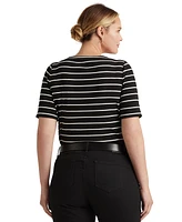 Lauren Ralph Plus Striped Cotton Boatneck T-Shirt