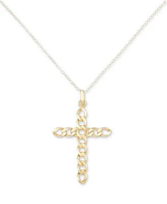 Curb Link Cross 18" Pendant Necklace in 14k Gold