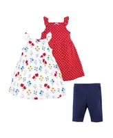 Hudson Baby Toddler Girl Cotton Dresses and Leggings 3pc Set, Wildflower
