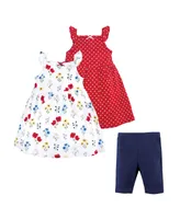 Hudson Baby Toddler Girls Cotton Dresses and Leggings 3pc Set, Wildflower