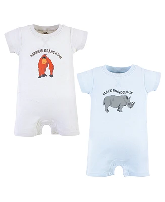 Touched by Nature Baby Boys Unisex Baby Organic Cotton Rompers, Endangered Rhino