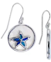 Lab-Grown Blue Opal & Mother-of-Pearl Inlay Starfish Drop Earrings in Sterling Silver