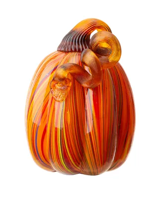 Glitzhome 5.5" H Multi Striped Glass Pumpkin