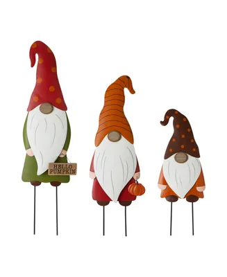 Glitzhome Set of 3 Fall Gnome Family Yard Stake or Wall Decor or Standing Decor Kd, Three Function