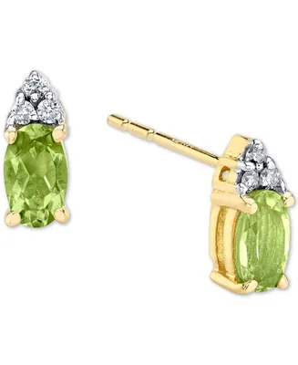 Peridot (5/8 ct. t.w.) & Diamond (1/20 ct. t.w.) Stud Earrings in 14k Gold