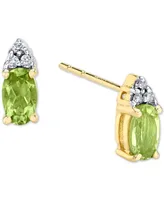 Peridot (5/8 ct. t.w.) & Diamond (1/20 ct. t.w.) Stud Earrings in 14k Gold