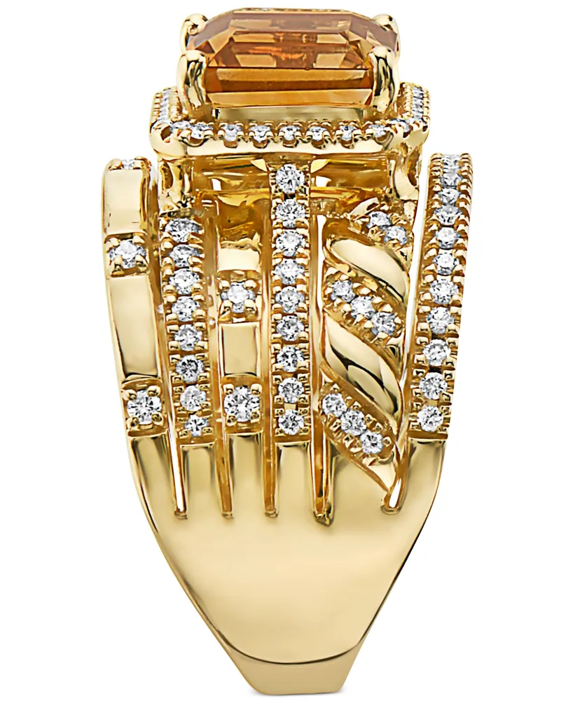 Effy Citrine (2-3/4 ct. t.w.) & Diamond (1/2 ct. t.w.) Multirow Statement Ring in 14k Gold