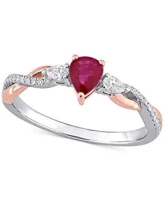 Ruby (2/5 ct. t.w.) & Diamond (1/5 Twisted Ring 14k White Rose Gold