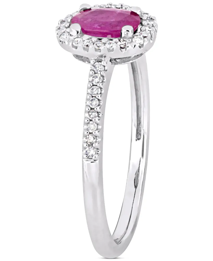 Ruby (5/8 ct. t.w.) & Diamond (1/8 Oval Halo Ring 10k White Gold