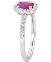 Ruby (5/8 ct. t.w.) & Diamond (1/8 Oval Halo Ring 10k White Gold