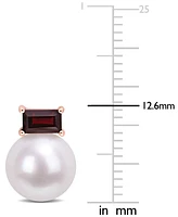 Cultured Freshwater Pearl (9mm) & Rhodolite Garnet (3/4 ct. t.w.) Stud Earrings in 14k Rose Gold