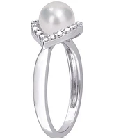 Cultured Freshwater Pearl (7mm) & Lab-Created White Sapphire Accent Ring Sterling Silver